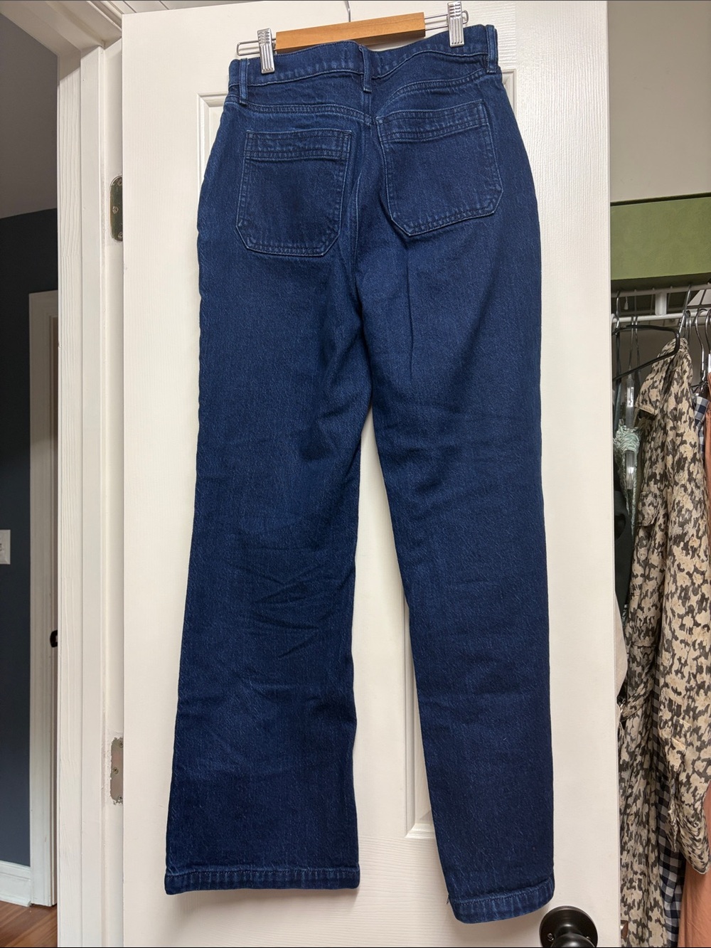 LOFT Button-Accent Dark Blue Denim High-Waist Pants - Picture 4 of 5